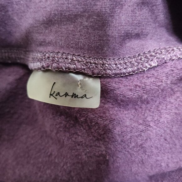 Karma Stretch Surplice Deep Faux-Wrap Top Long Sleeve Eggplant Purple Size S - Picture 3 of 6